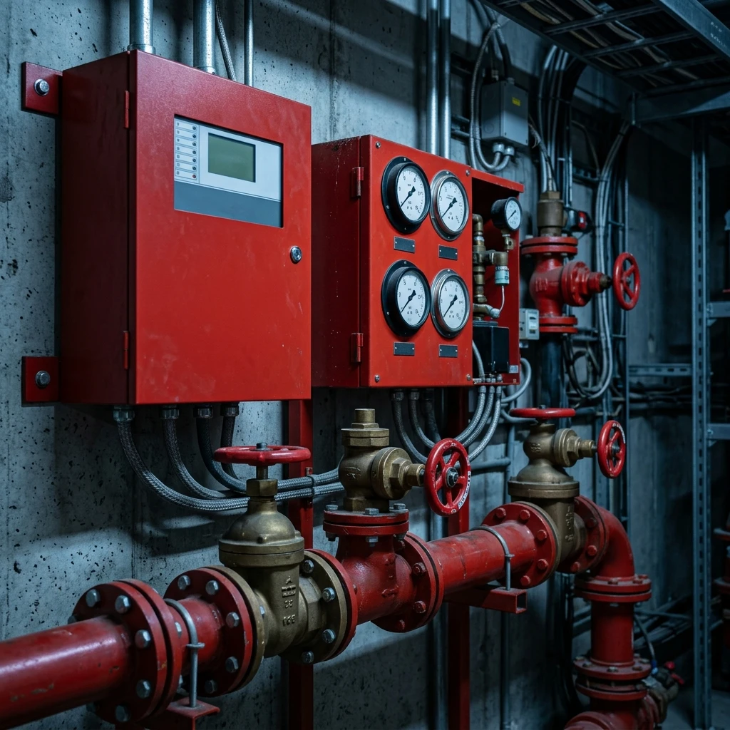 Commercial building fire safety pump room and alarm inspection